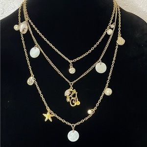 Vintage Guess Beach Theme Crystal Gold Tone Necklace